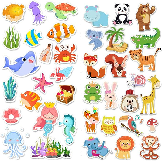 Window Clings Stickers for Kids Window Gel Clings Decals Thick Gel Clings Toddlers and Adults Classroom Home Nursery Airplane Birthday Party Supplies (Jungle Animals + Sea Animals)