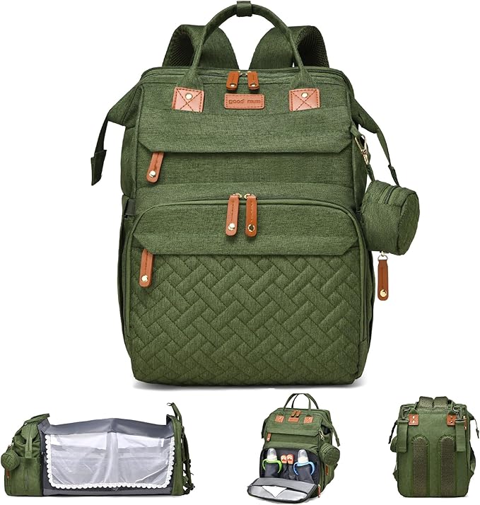 Baby Bag Diaper Bags with Changing Station, Large Capacity Diaper Bag Backpack for Moms Dads with USB Charging Port, Waterproof Diaper Backpack（Army Green）