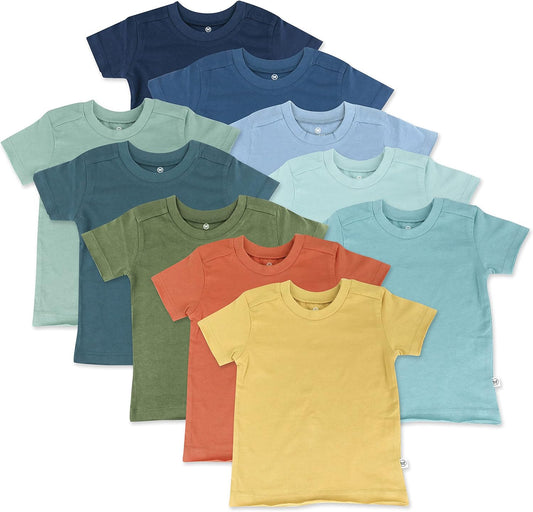 HonestBaby 10-Pack Short Sleeve T-shirts 100% Organic Cotton Baby, Toddler, Little Kids, Boys, Girls, Unisex