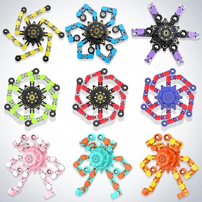 Transformable Fidget Spinners,Funny Stress Relief Sensory Fidget Toys,Deformable Chain DIY Robot Fingertip Gyros Toys Birthday Party Favors Easter Basket Stocking Stuffers for Kids and Adults (9PC)