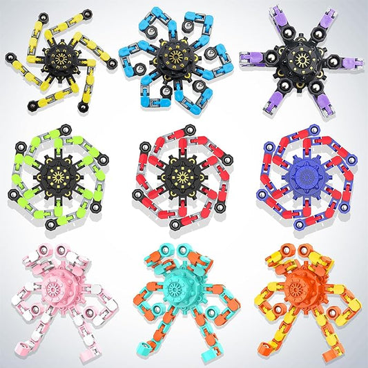 Transformable Fidget Spinners,Funny Stress Relief Sensory Fidget Toys,Deformable Chain DIY Robot Fingertip Gyros Toys Birthday Party Favors Easter Basket Stocking Stuffers for Kids and Adults (9PC)