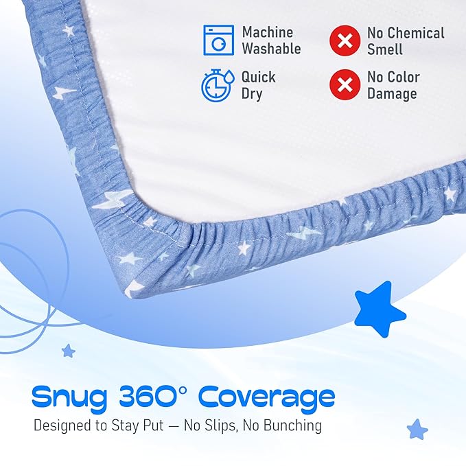 100% Muslin Changing Pad Cover Ultra Soft, Breathable, Secure Fit, Fade-Resistant Prints for Boys and Girls (Pack 2)