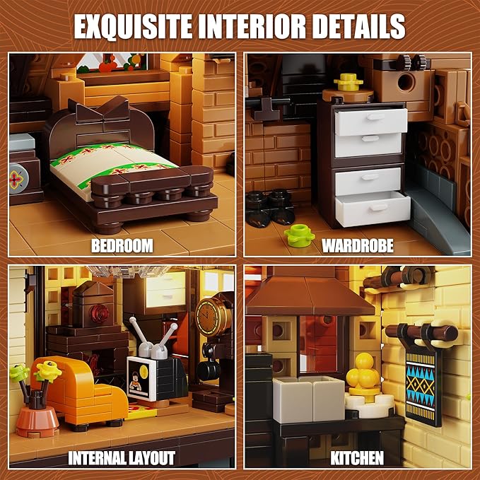 Wood Cabin Building Blocks Set with LED Lights, Autumn House Building Toys, Log Cabin Construction Kits, Stem Forest Treehouse Model, Birthday Gift for Adults and Boys Age 8-12(1969Pcs)