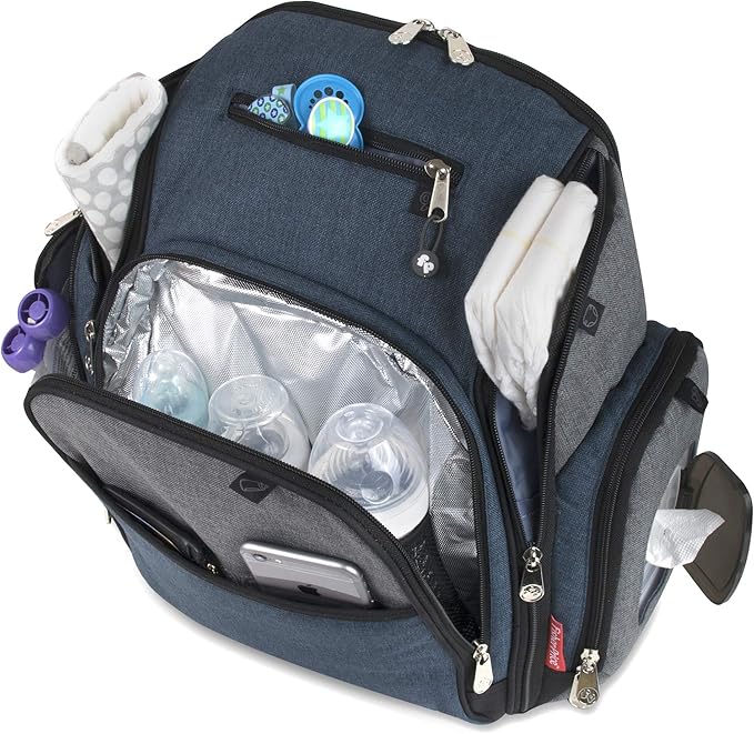 Fisher-Price Fastfinder 3 Piece Set Diaper Bag Backpack for Moms & Dads with Changing Pad and Wipes Pocket (Blue)