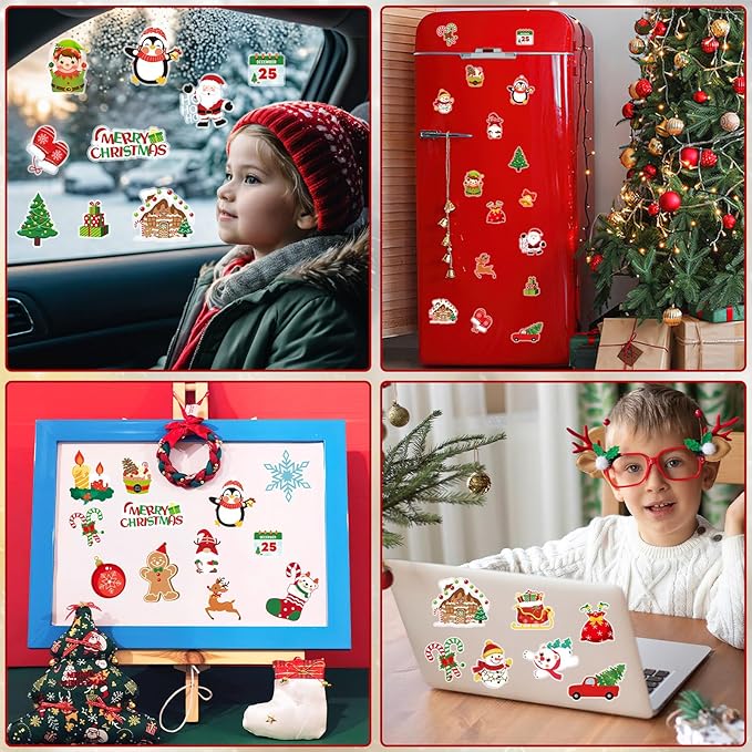 MARFOREVER 25 Pcs Christmas Window Gel Clings, Xmas Santa Claus Snowman Gingerbread Man Snowflake Penguin Thick Window Clings Decals for Classroom Nursery Home Christmas Holiday Party Decorations
