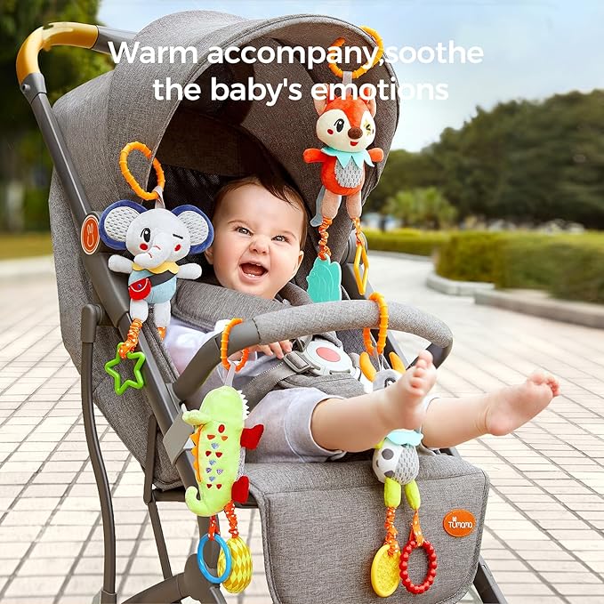 TUMAMA 4 Pack Baby Toys for 0 3 6 9 12 Months, Hanging Crib Toys for Newborn Infant Development, Car Seat Stroller Soft Plush Rattles Toy for Babies