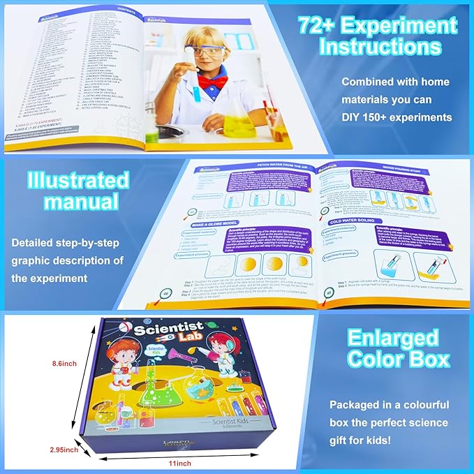 Science Kits for Kids 72+ Science Lab Experiments Erupting Volcano,Rainbow Rain,Artificial Snow Magic Chemistry Toy DIY Science Educational Learning Kit for Boys Girls