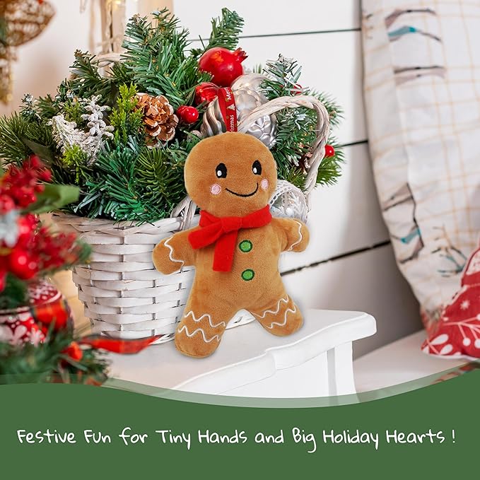 June Garden 8" My First Gingerbread Boy Doll – Soft Plush Baby Christmas Toy with Rattle for Infants, Nursery & Home Décor