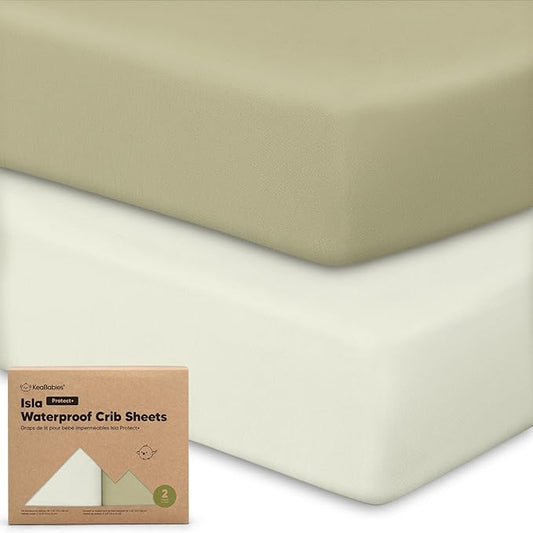 2-Pack Waterproof Baby Crib Sheets for Boys, Girls - 52x28 Viscose Derived from Bamboo Toddler Bed Sheet Neutral, Fitted Crib Mattress Protector Cover for Baby Bedding, Soft & Gentle (Oregano)