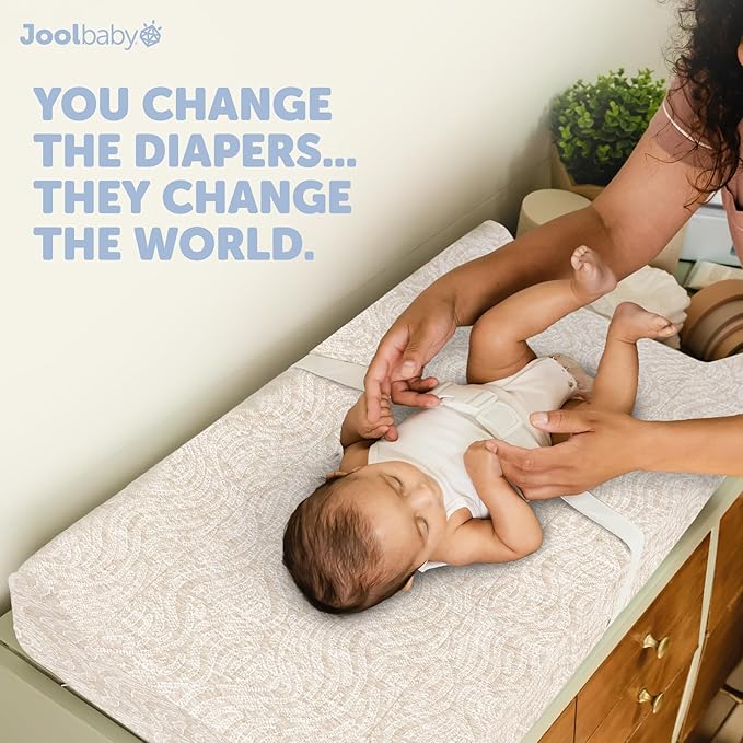 Jool Baby Soft Changing Pad + Washable Cover, Non-Slip - Fits Standard Changing Tables & Dressers (Oatmilk/Wave)