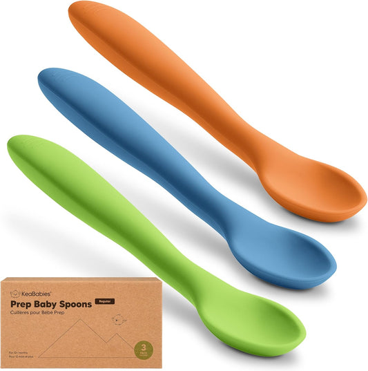KeaBabies Silicone Baby Spoons, Self Feeding 6-12 months - 3-Pack Baby Weaning Eating Utensils, Toddler First Food Training Spoon, Infant, Kids Feeding Supplies Essential Set, Dishwasher-safe (Kea)