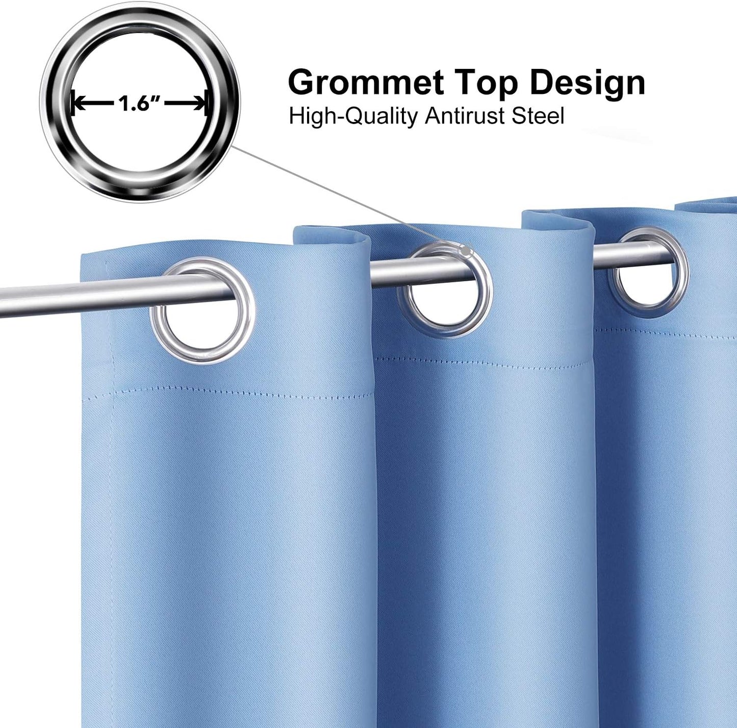 ChrisDowa Small Window Curtains for Kitchen and Bedroom - Grommet Short Thermal Insulated Room Darkening Curtains (2 Panels, Sky Blue, 42 x 36 Inch)