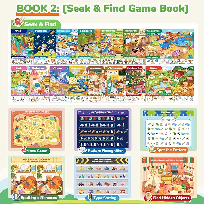 JoyCat Preschool Learning Activities Set (2-Pack) – Seek & Find Game Books and Letters Numbers Handwriting Practice Tracing Workbooks for Toddlers & Kids, Birthday Gifts for Girls and Boys Ages 3-5