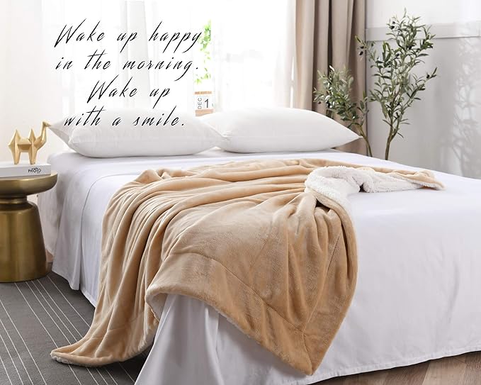 NANPIPER Throw Blanket Reversible Sherpa Flannel Super Soft Fuzzy Plush Fleece Microfiber for Bed/Couch (60"x80",Beige)