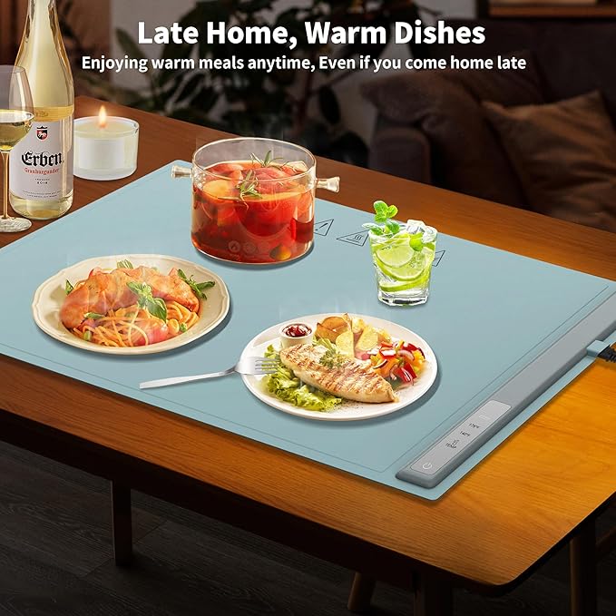 Food Warming Mat Electric Warming Tray, Fast Full Surface Heating with 3 Temperature Level, Rollable Silicone Heating Pad Food Warmer for Parties, Gatherings, Buffet, Countertop, Daily Use