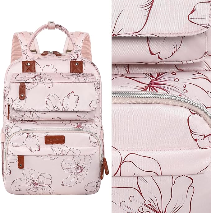 Diaper Bag Backpack, Baby Girl Diaper Bag for Mom, Large Pink Floral Diaper Bag Backpack for Girls, Waterproof Mom Backpack for Work Travel Holiday with Insulated Pockets and Stroller Straps