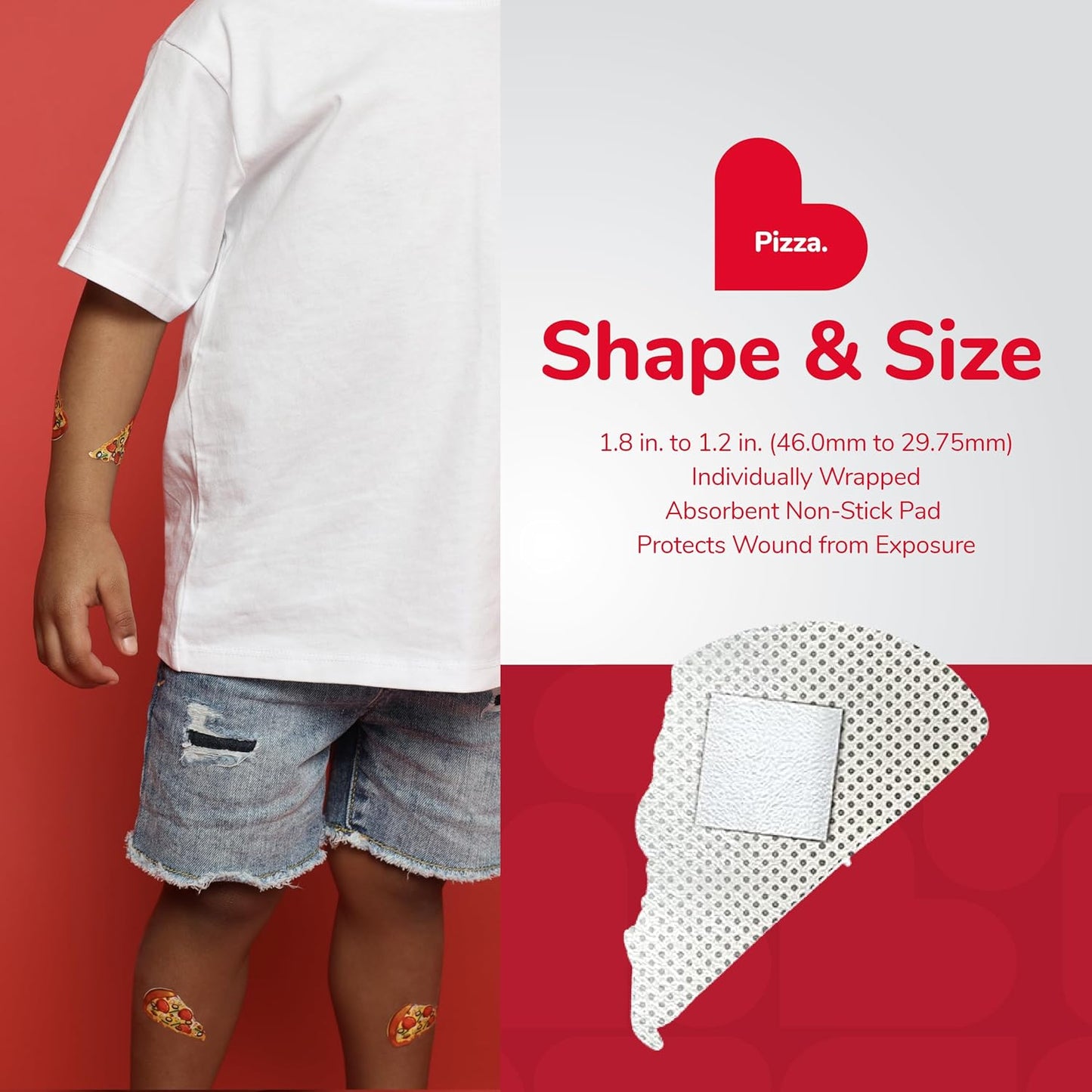 BioSwiss Bandages, Pizza Shaped Self Adhesive Bandage, Latex Free Sterile Wound Care, Fun First Aid Kit Supplies for Kids, 24 Count