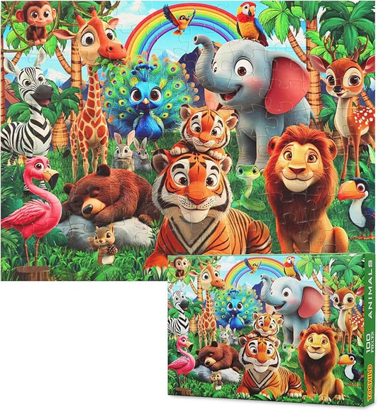 100 Pieces Puzzles for Kids Ages 4-8 Year Old Toddler Animals Jigsaw Puzzle for Ages 4-6 Educational Toys for Children Boys Girls Ages 4-6 6-8
