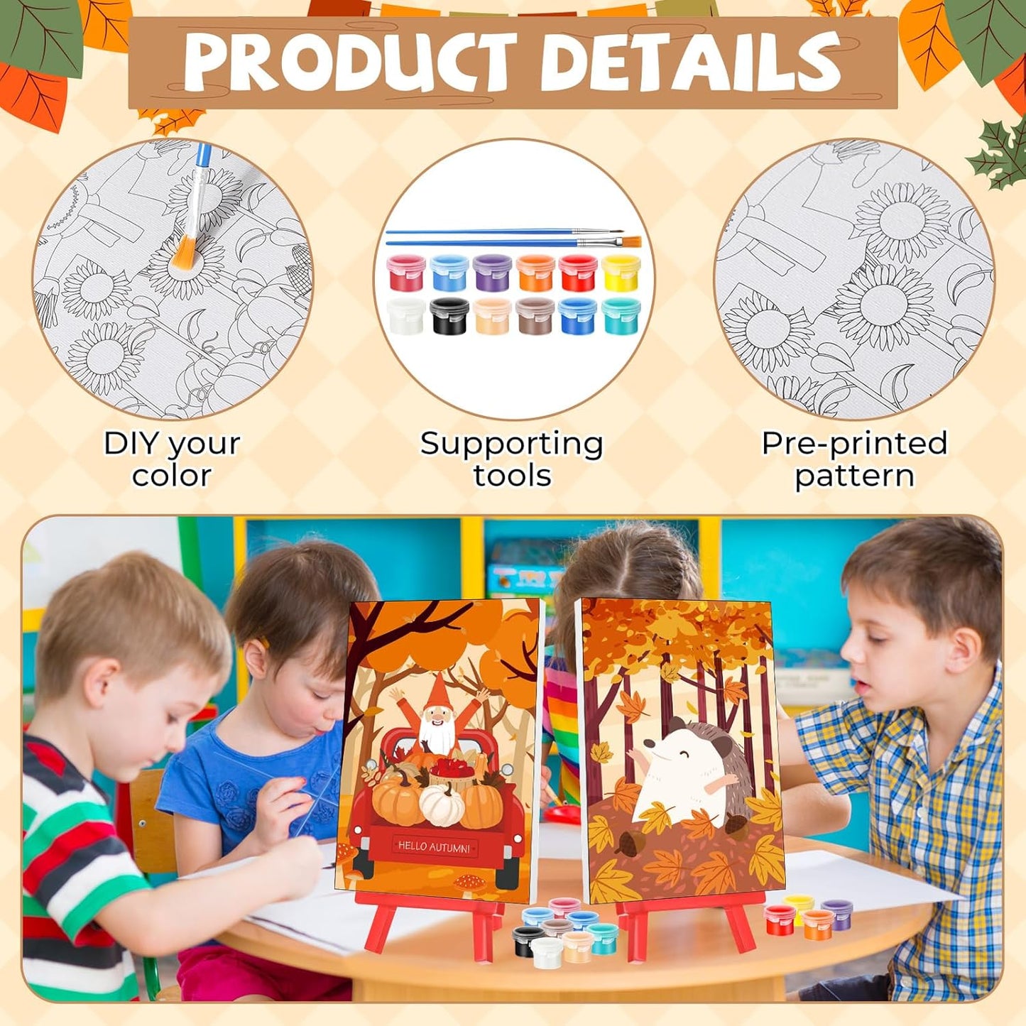 Blosssound 10 Set Pre Printed Canvas Pre Drawn Canvas Painting with Easel Kits 5" x 7" Outline Painting Panels for Beginners, DIY Craft Project, Party Favor, Home Decors(Autumn)