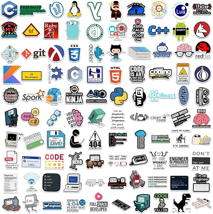 100PCS PCS Programming Stickers Funny, Vinyl Waterproof for Water Bottle Laptop Luggage Guitar Gifts for Teens Girls Kids Adult Students Funny