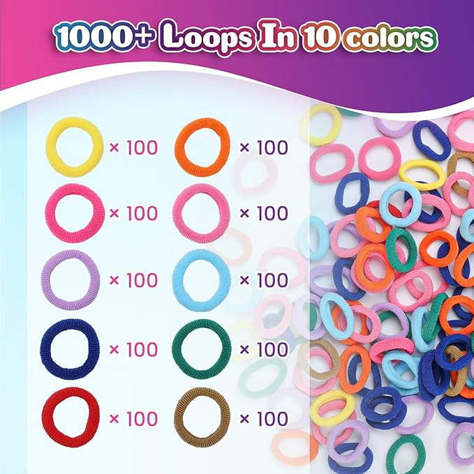 DDAI Bracelet Making Toys Refill Loops Elastic Cloth Band - Arts and Crafts Kit for Kids Weaving Loom Bracelets Kit 1000+ Colorful Fabric Loops - Birthday Gift for Girls Boys 6 7 8-12 Years Old