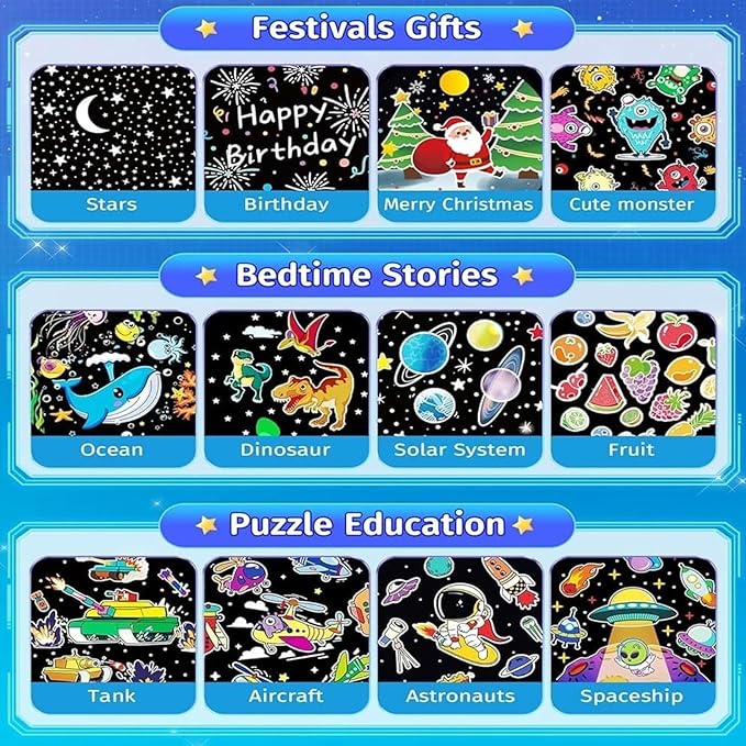 Kids Cartoon Projector Lamp, Cartoon Robot Car Projection Lamp, Rechargeable Robot Night Light with Music, Universe Starry Sky Rotate LED Animal Holiday Room Decor, 21 Discs(2pcs)