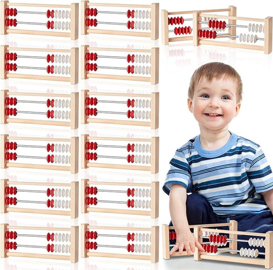 12 Pcs Mini 20-Bead Wooden Rekenrek Abacus, Abacus for Kids Math, Math Counters Manipulatives Counting Rack for Kids Educational Toys Elementary Toddlers Preschool Learning