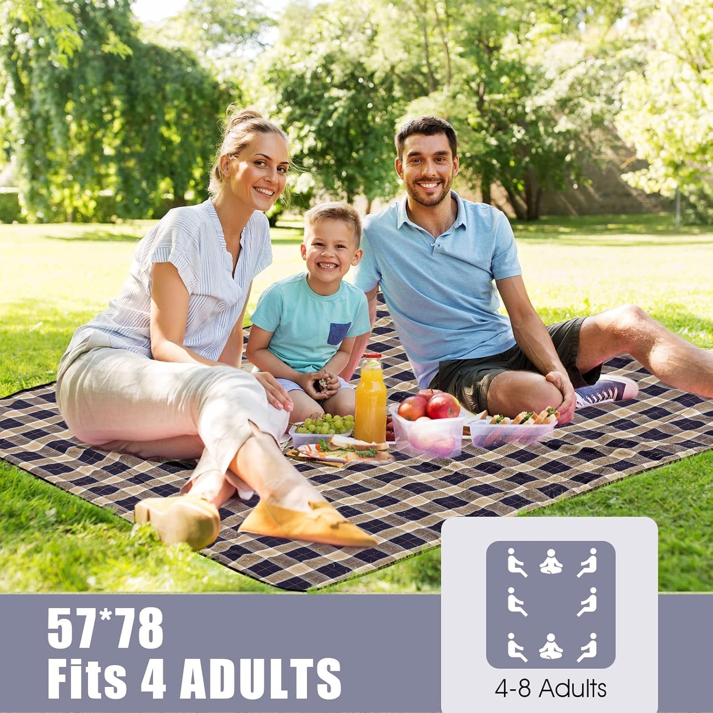 G GOOD GAIN Waterproof Picnic Blanket Portable with Carry Strap for Beach Mat or Family Outdoor Camping Party (Brown)