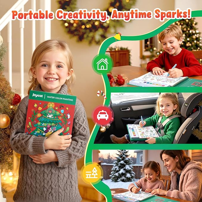 JoyCat Paint with Water Coloring Books for Toddlers, Watercolor Painting Sets for Kids Ages 3-5 4-8, Arts and Crafts Drawing Activities Toy Birthday Gift for Boys Girls (Christmas)