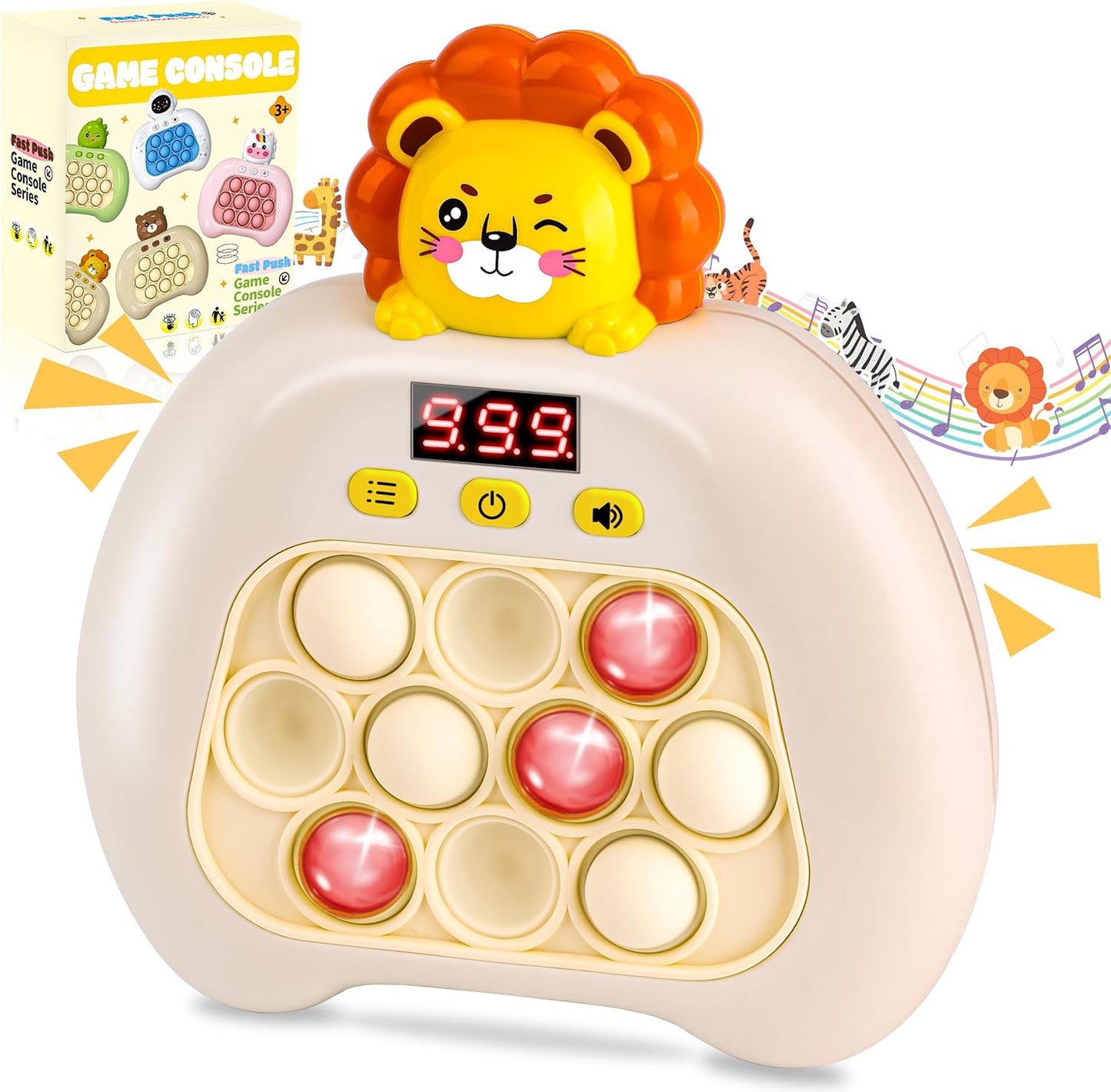 Upgraded Quick Push Game Pop Bubble Up Toys for Kids, Funny Toys with LED Screen for Kids 3-12 for Boys and Girls Bubble Stress,Handheld Puzzle Game Sensory Toys(Batteries Included)(Lion)
