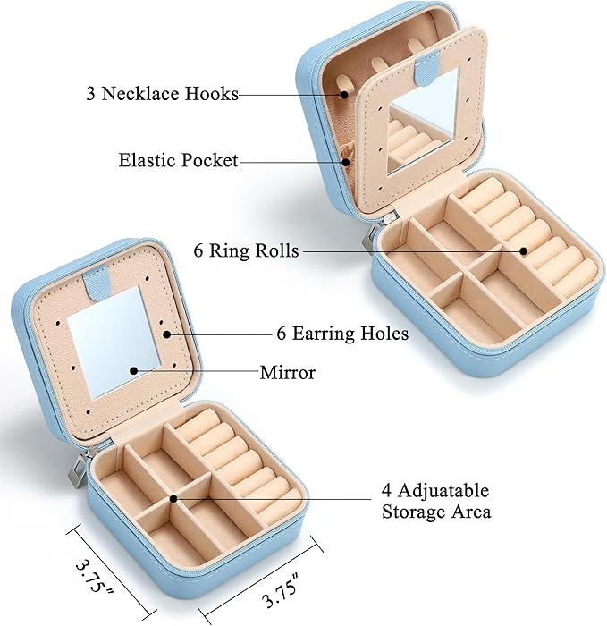 Parima Small Jewelry Box for Girls, Travel Must Have Jewelry Organizer Travel Case | Travel Gifts for Women Girls Jewelry Box | Graduation Gifts for Friends Female - Letter E, Sky Blue