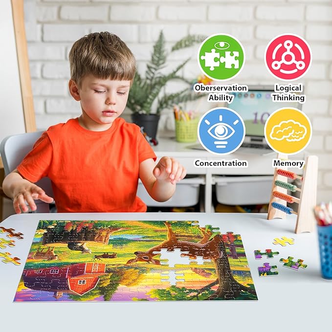 100 Pieces Jigsaw Puzzles for Adults - Deer Cat Puzzles for Kids Ages 4-6 6-8 8-10 10-12 Kids Learning Educational Puzzle Toys for Boys and Girls - Farm Kitten and Cow