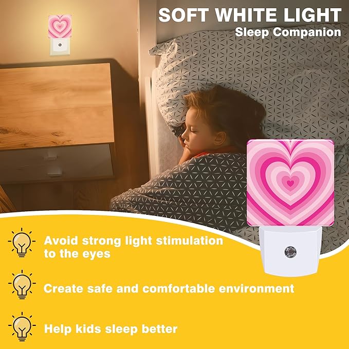 Night Light Pink Heart Night Lights Plug into Wall Smart Dusk to Dawn Sensor 0.5W Energy Efficient Led Lamp for Men Women Bedroom Bathroom Hallway Stairway Decor
