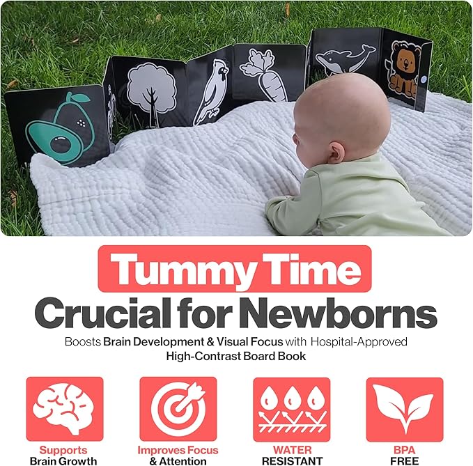 Happy Start Award-Winning High Contrast Board Book - Newborn Black & White Baby Cards, Easy to Clean, Hospital Approved, Stands on Its Own, Tummy Time Toy, Ages 0+ (Arabic)
