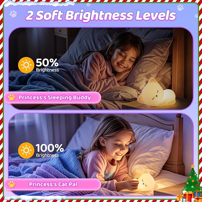 Night Light for Kids,16 Colors Cat Lamp Cute Lamp,Dimmable Baby Night Lights for Nursery,Silicone Rechargeable Nightlight for Kids Room,Kawaii Room Decor,Cat Gifts for Girls Gift for 3-6 Year Old Girl