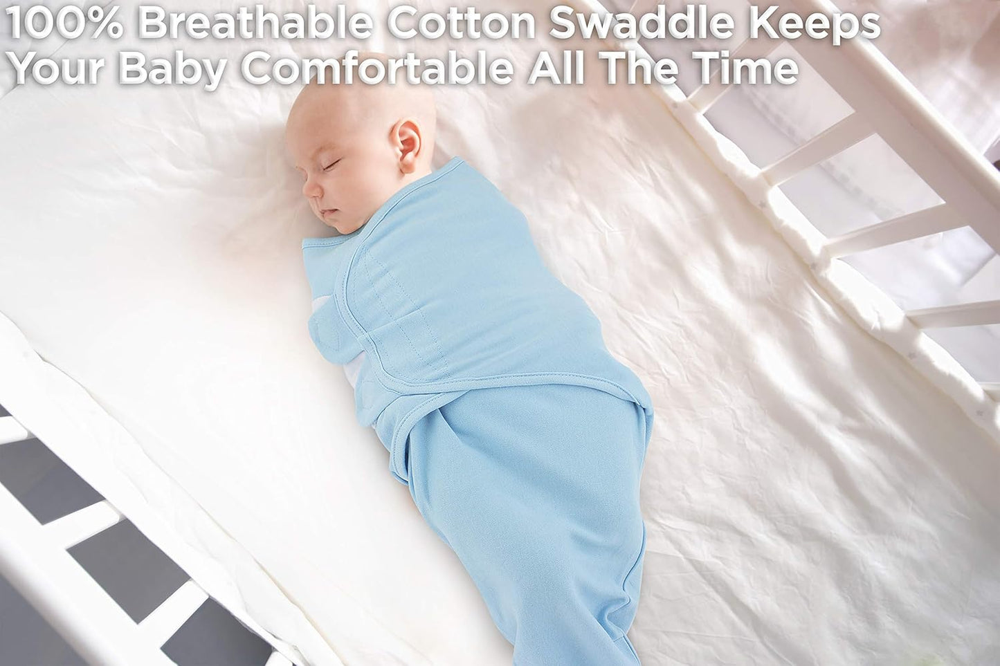 Bublo Baby Swaddles for Newborns – 3-Pack Infant Swaddles 0-3 Months – Adjustable Swaddle Sleep Sack – Soft Organic Cotton Baby Wrap for Safe & Cozy Sleep (Light Blue-Lime)