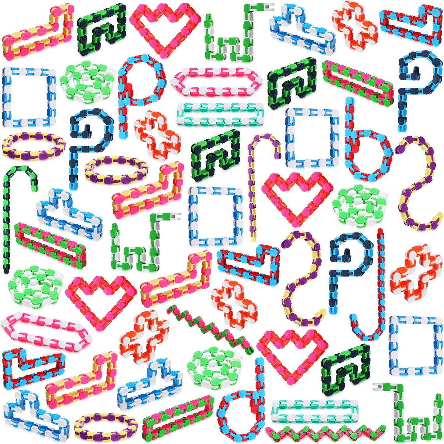 Sotiff 60 Pieces 24 Links of Wacky Track Fidget Toy Fidget Wacky Tracks Colorful Snake Snap Toys Wacky Track Gifts for Kids Adult Autism Stress Relief Therapy Toys Keeps Mind Focused (Vivid Color)
