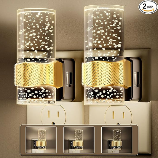 Night Lights Plug into Wall: Led Dimmable Night Lights with Auto Dusk to Dawn Sensor - 2 Pack 3000K Arylic Nightlight with Adjustable Brightness for Bedroom Bathroom Hallway Indoor Home Decor