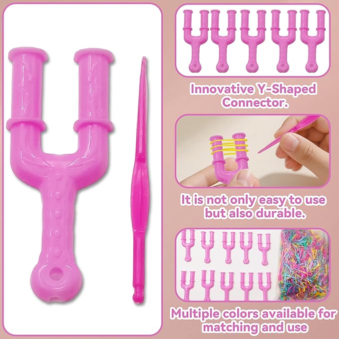 Ymcafm obracelet Making kit 10PCS Acrylic Model Y Slingshot + 1pcs Loom Rubber Bands Set - DIY Bracelet Making Kit with Plastic Jewelry Connectors for Necklace & Craft Projects