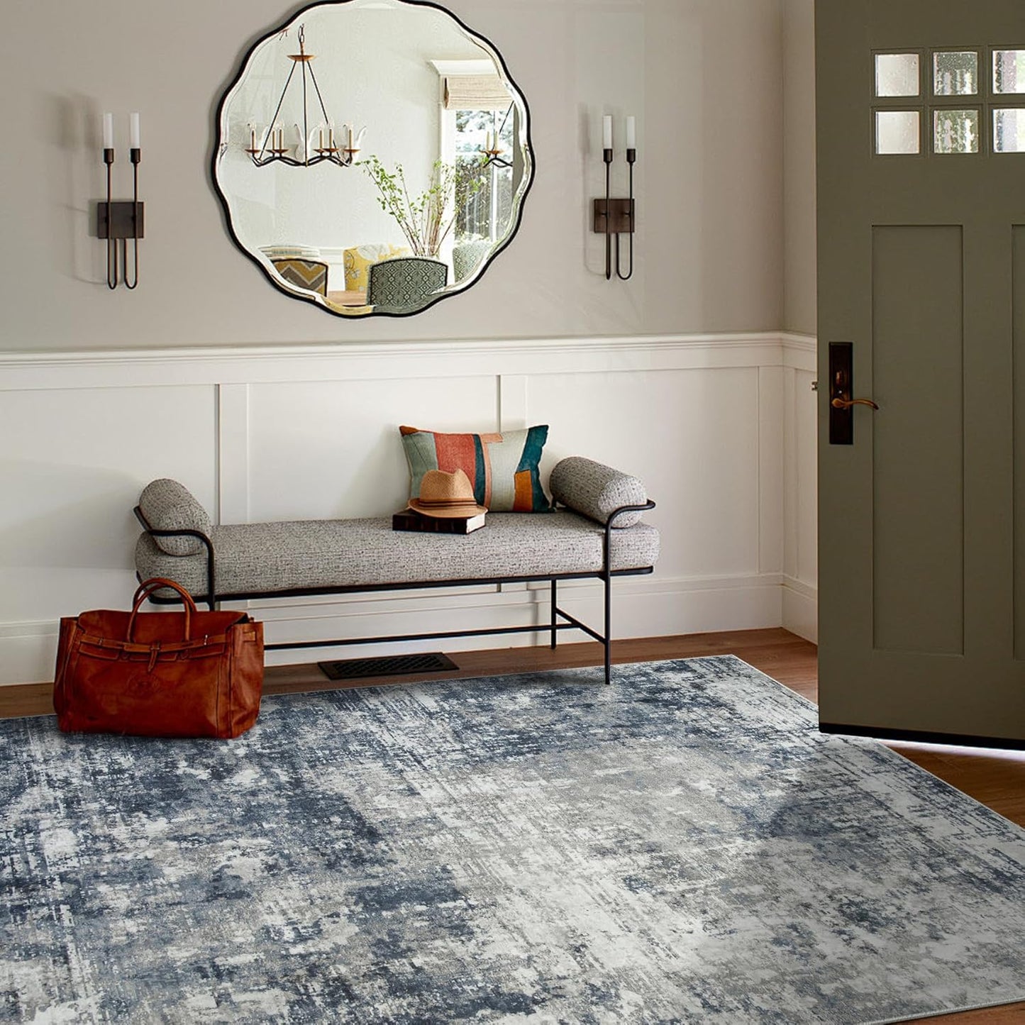 4x6 Area Rugs for Living Room Rug Washable: Modern Large Rug for Dining Room Bedroom Carpet Non Slip Low Pile 4 by 6 Indoor Abstract Nursery Home Office Blue Grey
