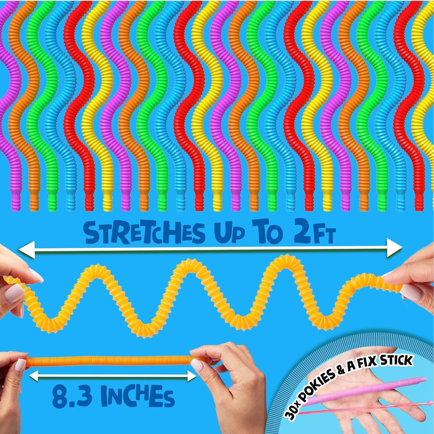 BUNMO Pop Tubes - Sensory Toys - Toddler Toys - Imaginative Play & Stimulating Creative Learning - Hours of Fun for Kids - Tons of Ways to Play - Connect, Stretch, Twist & Pop - 30 Pack Mini