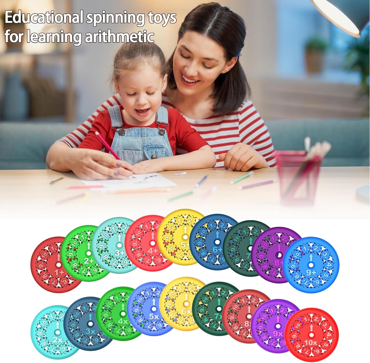 Math Fidget Spinners - 3D Printed, Educational Math Fact Fidget Spinner Toy - Learn Multiplication and Division - Perfect for Kids, Stimmers & Fidgeters (9pcs)