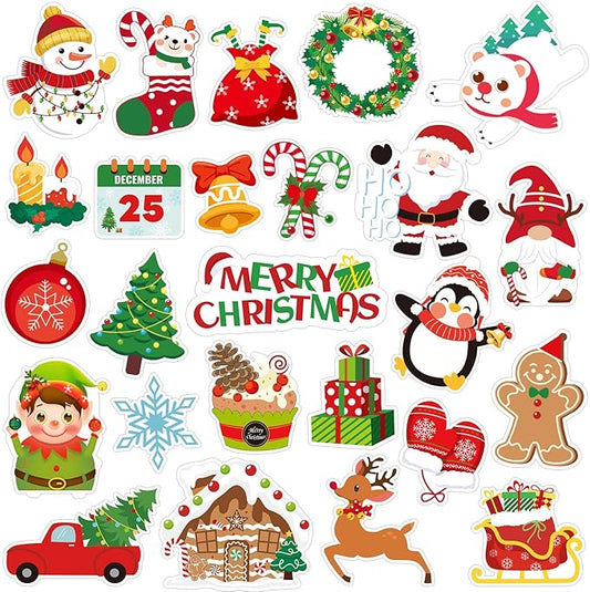 MARFOREVER 25 Pcs Christmas Window Gel Clings, Xmas Santa Claus Snowman Gingerbread Man Snowflake Penguin Thick Window Clings Decals for Classroom Nursery Home Christmas Holiday Party Decorations