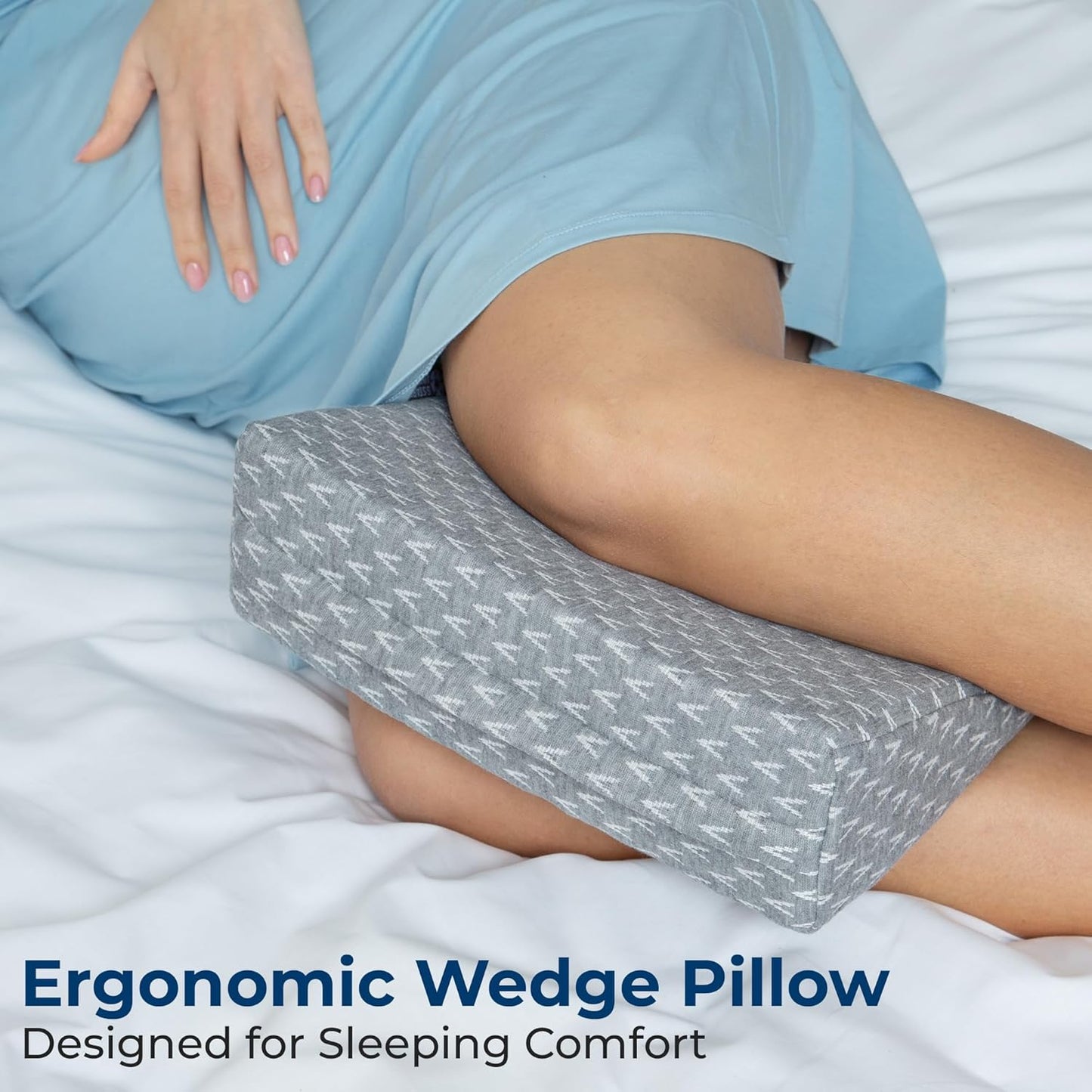 5 STARS UNITED Small Knee Pillow for Side Sleepers – Wedge Firm Foam Support for Belly, Back & Knees – Compact Maternity Cushion for Travel & Pregnancy Relief, Gray