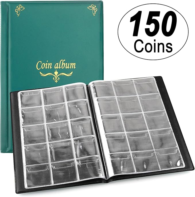 150 Pockets Coin Album, Penny Collecting Book, Souvenir Coins Collection Holder, Ideal for Pressed Pennies Passport, Hobby Coin Collector, Money Specie Display Storage Case (English, Green)