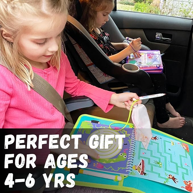 Totebook Kids Travel Educational Activity Book with Washable Markers - Car and Airplane Activities, Learning Toys for Toddlers- Reusable Stickers for Ages 4, 5, 6 (Ocean & Extra Jungle Book)