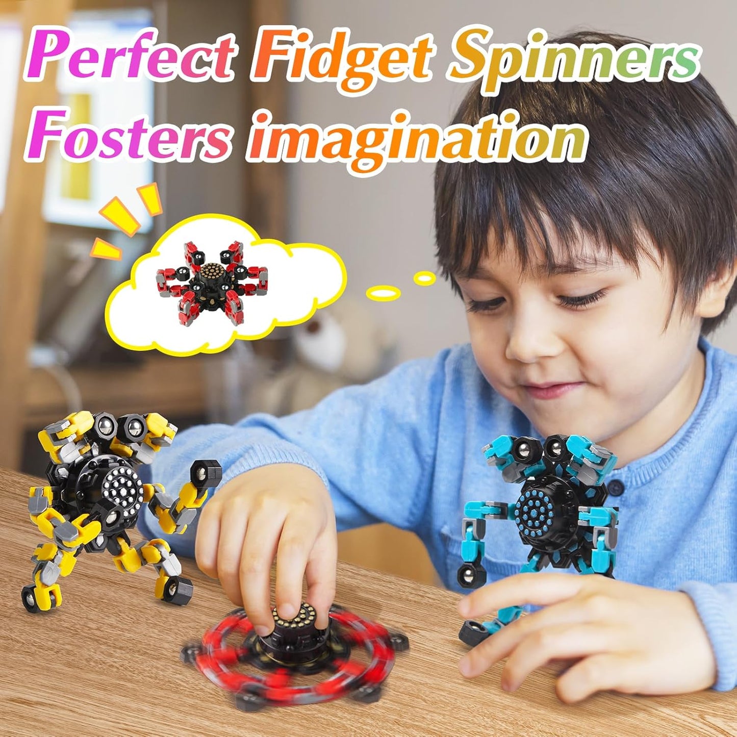Transformable Fidget Spinners for Kids and Adults Stress Relief Sensory Toys for Boys and Girls Fingertip Gyros for ADHD Autism for Kids (Fidget Toys 48pc)