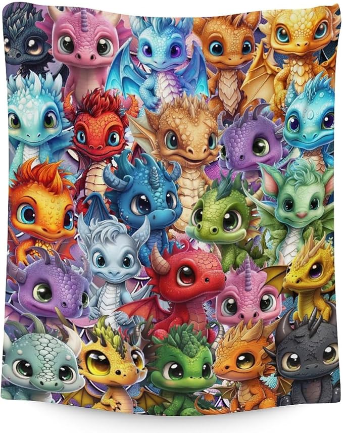 Dragon Blanket Gifts - 60x80 Inches Funny Throw Blanket for Babies, Kids, Boys & Girls - Colorful Soft Fuzzy Blankets for Couch, Sofa & Bed