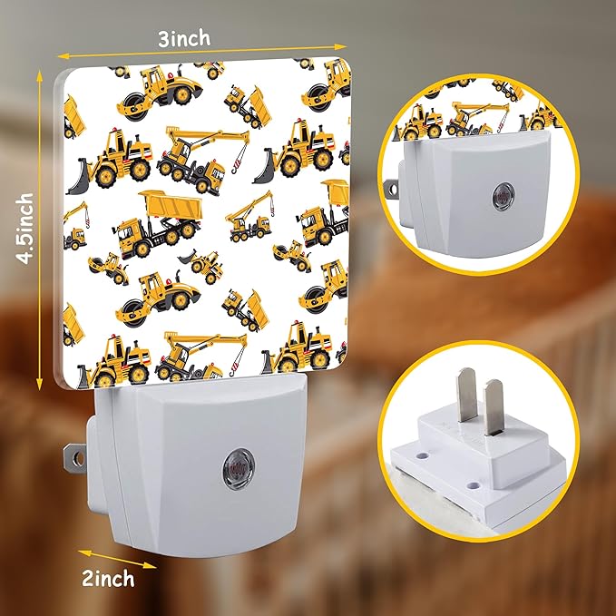 Cartoon Construction Truck Night Light,Machinery Excavator Building Machine Plug-in Night Light Auto Dusk-to-Dawn Sensor Energy Efficient LED Lamp for Room Decor,Hallway,Kitchen,Bathroom,Nursery,Stair
