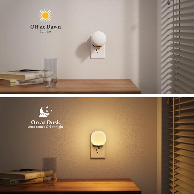 JandCase LED Night Light, 3000K Warm Night Lights Plug into Wall [2 Pack], 0-100LM Dimmable Night Lights with Dusk to Dawn Light Sensor, 180° Rotatable Plug in Nightlights for Bathroom Bedroom